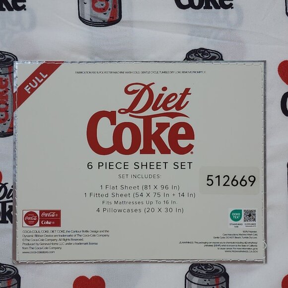 Diet Coke Full 6-Piece Sheet Set With 4 Pillowcases Flat Sheet Fitted Sheet - Picture 6 of 9